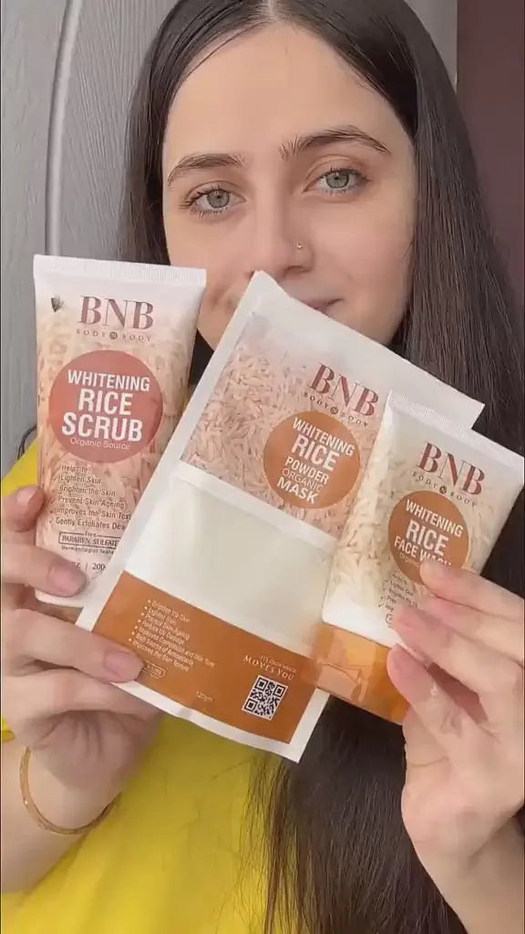 3 In 1 Bnb Whitening Rice Extract Bright & Glow Kit ( Rice Face Wash + Rice Scrub + Rice Mask )