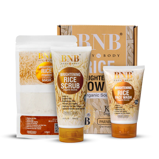 3 In 1 Bnb Whitening Rice Extract Bright & Glow Kit ( Rice Face Wash + Rice Scrub + Rice Mask )